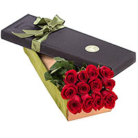 Gorgeous 12 Long Stemmed Red Roses with your Romantic Love and Romance