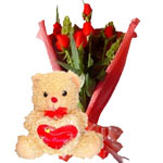 Super special romantic offer: Beautiful Romantic 6 Roses Bouquet + a Cute Plush ...