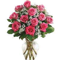A tremendously fresh bouquet of sharp pink roses to send the message of love or ...