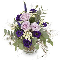 A wonderful bouquet in purple hues, with lush greenery. Eustoma, rose and Veroni...