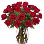 This fresh red roses, arranged beautifully in glass vase, perfect for any occasi...