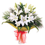 This exquisite green and white bouquet consists of quality oriental lilies, leav...