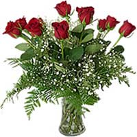 Happy Love. Dozen Long Stem Red Roses with Filler Greens. ...