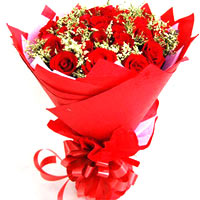 22 red roses with greens, hot red package and beau......  to Dongying