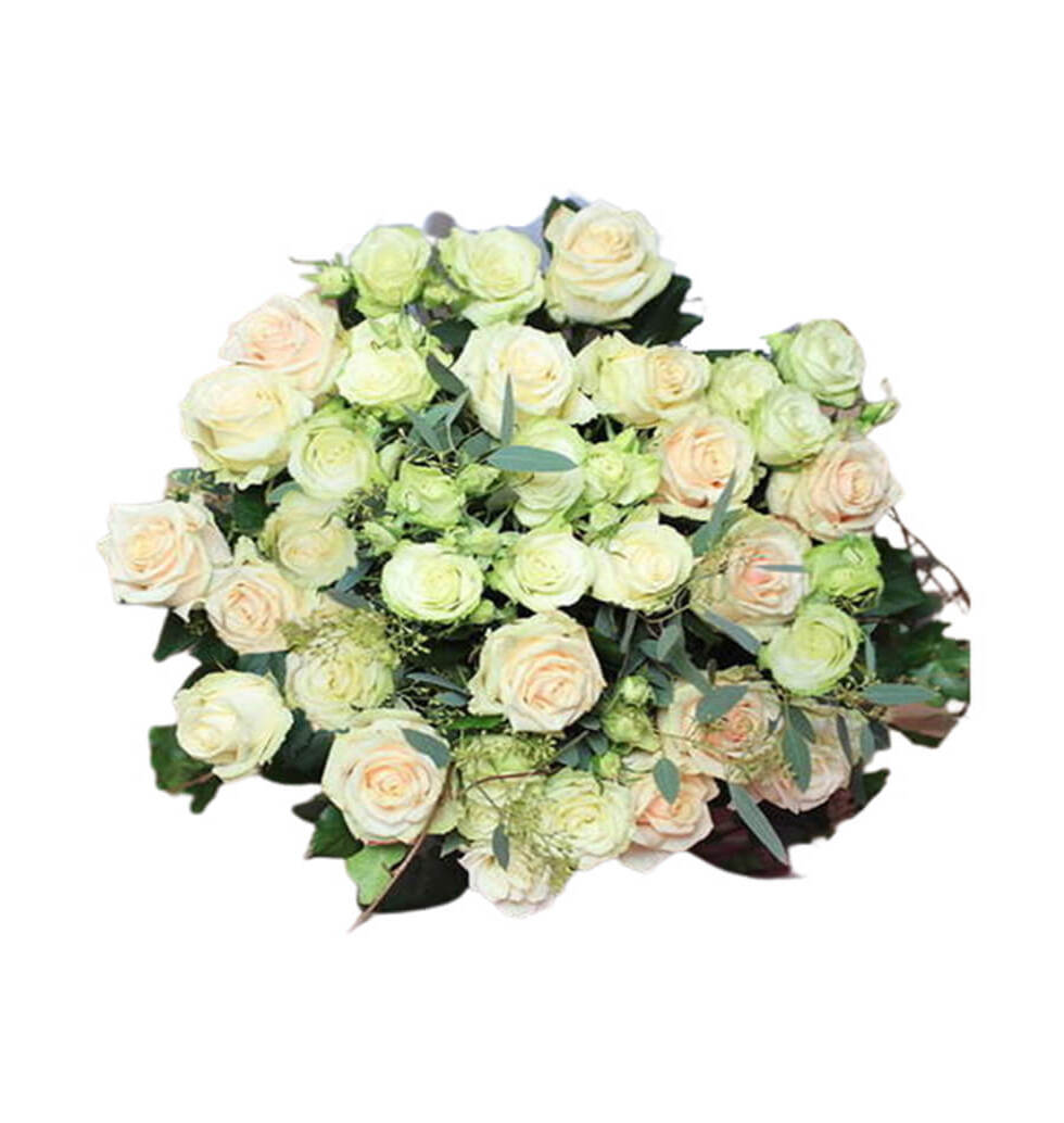 Beautiful white roses those are beautifylly arranged with few sprigs of ivy and ...