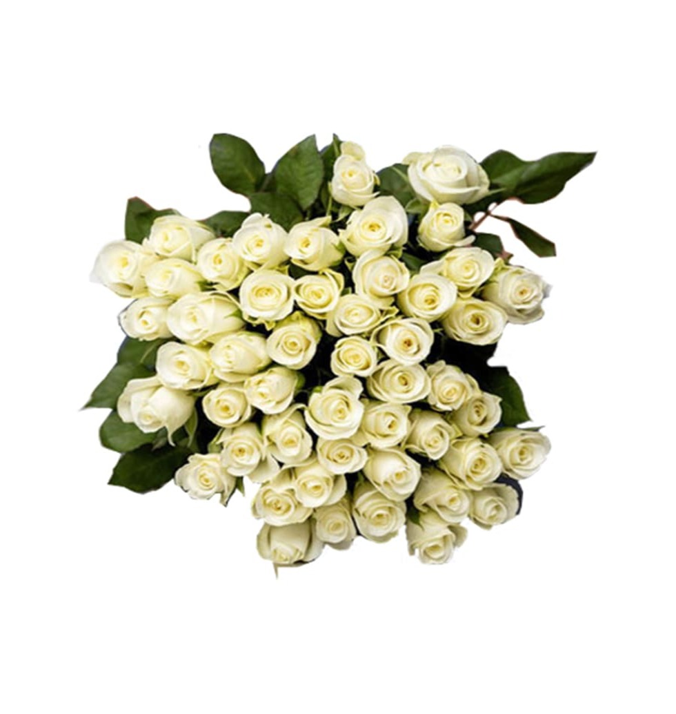This hypnotic bouquet features some white roses, which stand for faithfulness, a...