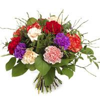 Carnation nation! A full, round bouquet of three different tones of carnations m...
