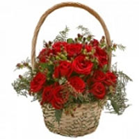 Basket of roses bloom elegance is perfect for the hypericum berries and fresh he...