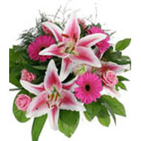 The stunning composisiton of lilies, roses, gerber......  to Noviy Urengoy