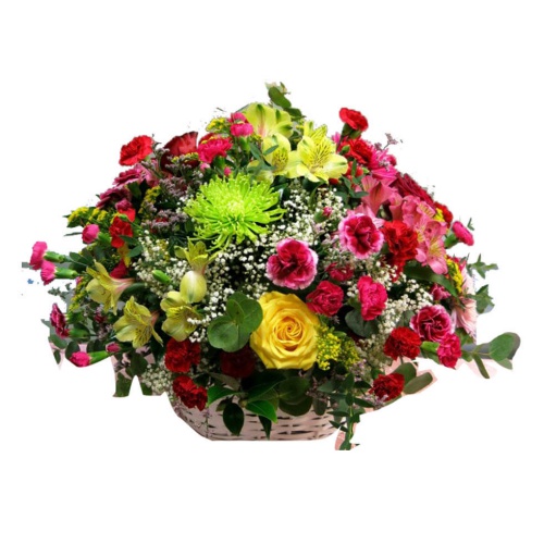 A small basket with flowers of a wide variety. The...