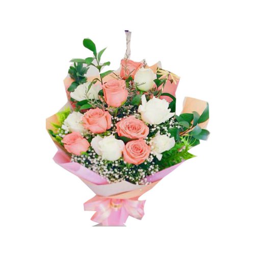 This beautiful bouquet of fresh white and peach ro...