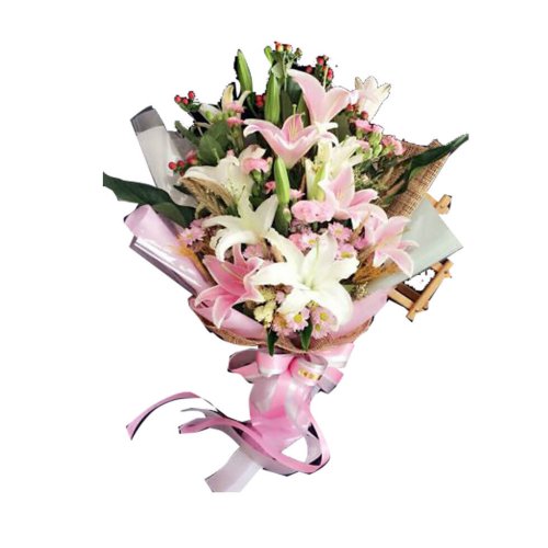 These stunning lilies bouquet are hand crafted, fi...