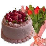 A perfect gift for a special occasion: Meringue Cake and a beautiful rose bouque...