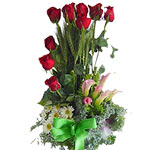 Delicate arrangement to surprise. It Contains:<br>- 8 Red Roses<br>- 3 Lilies of...