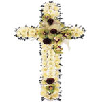 A beautiful cross arrangement in white composed of......  to flowers_delivery_alice springs_australia.asp
