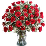 Three dozen long stemmed roses, arranged in a glas......  to amqui_florists.asp