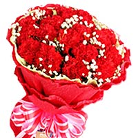 24 red carnations, matched with baby breath and gr......  to yancheng_florists.asp