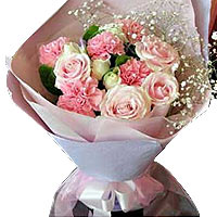 4 pink roses, 4 white roses, 5 pink carnations, ma......  to lianjiang