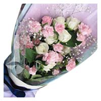 8 white roses, 11 pink carnations, match baby's br......  to xiangtan_china.asp