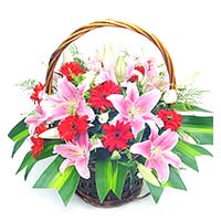 5 pink perfume lilies, 12 red gerberas, 6 white ro......  to flowers_delivery_tongren_china.asp