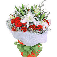 16 red roses, 3 white perfume lilies, match greene......  to ezhou_florists.asp
