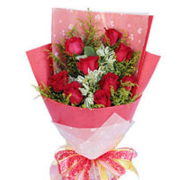 9 red roses with green stuff, red single package h......  to baishan_florists.asp