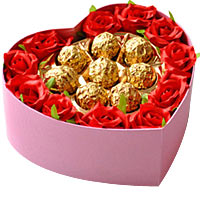 11 red roses, and 8 chocolates, in heart box.......  to Fenghua