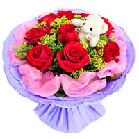 9 red roses and a cute bear beautiful hand banquet......  to flowers_delivery_baishan_china.asp