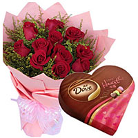 11 red roses with green stuff, pink package. A hea......  to Changde_china.asp