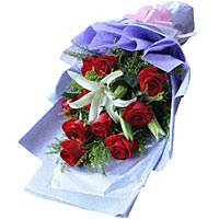 9 red roses and 1 stem white lily with greens, han......  to luzhou_florists.asp