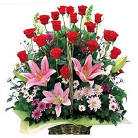 18 red roses, 3 pink lilies, matc greenery and flo......  to ezhou_florists.asp