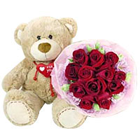 14 inches bear and 12 red roses with pink flowers ......  to flowers_delivery_chuzhou_china.asp