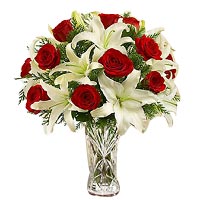 12 red roses and 4 stem white lilies with greens, ......  to flowers_delivery_quzhou_china.asp