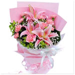 11 pink carnations and 1 pink lily, pink paper han......  to flowers_delivery_beihai_china.asp