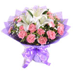  18 pink carnations and 1 white lily with babybrea......  to Nanning_china.asp