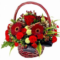 Basket with red roses, gerberas red, hypericum, fe......  to kikladon_florists.asp