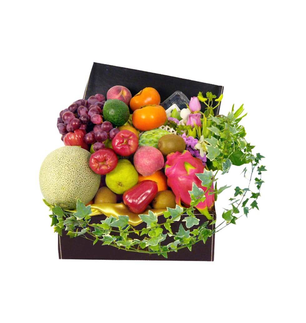 Our gorgeous premium fruit basket in a leather ham......  to Yam O