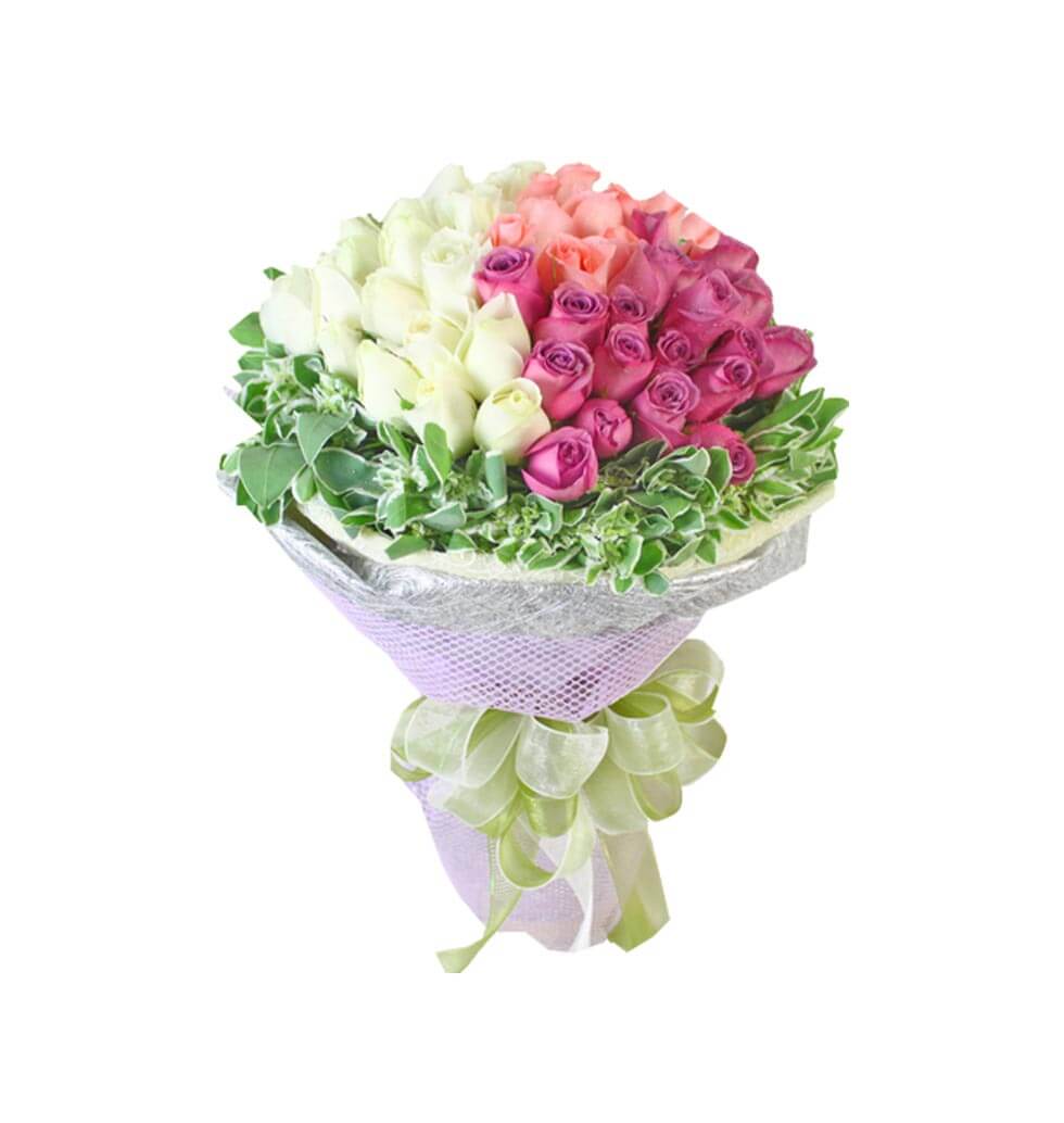 A stunning arrangement of white, pink, and purple ......  to Tong Fuk