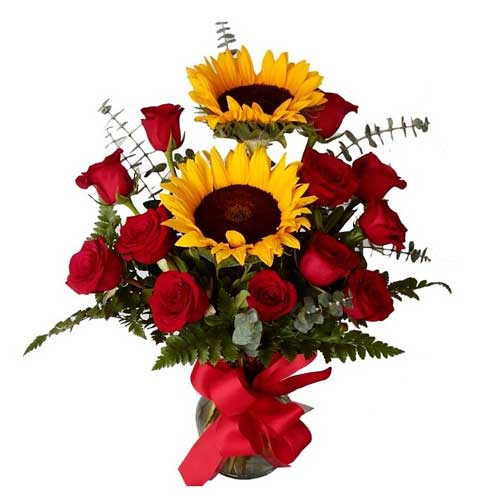 Order this online gift of Blooming Rose N Sunflowe......  to Villa hermosa