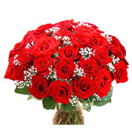 Two dozen red roses in a vase with babys breath.......  to laoag