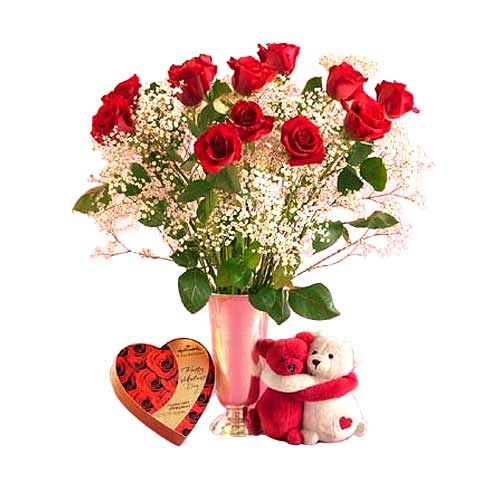 1 Dozen red roses with babys breath in a vase toge......  to Tabaco_philippine.asp