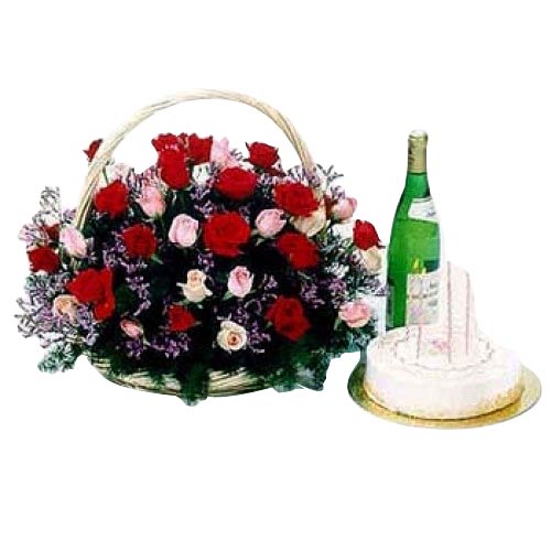 18 pcs red & 18 pcs pink roses in a basket with ho......  to Panabo_philippine.asp