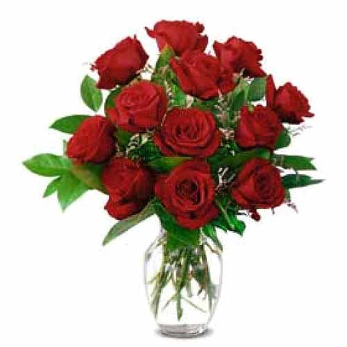 1 Dozen Roses in a Glass Vase w/ greens and filler......  to san fernando_philippine.asp