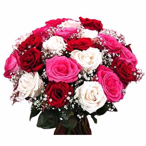 Red, Pink, White roses mix in vase with babys brea......  to muntinlupa_philippine.asp