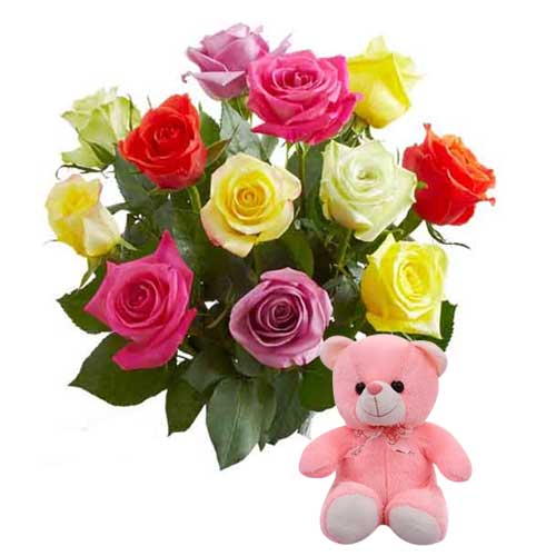 1 dozen multicolor roses w/ bear......  to cotabato_philippine.asp