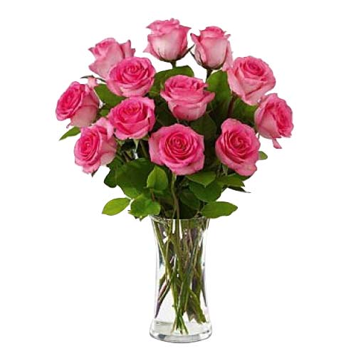 1 dozen pink roses in glass vase......  to cotabato