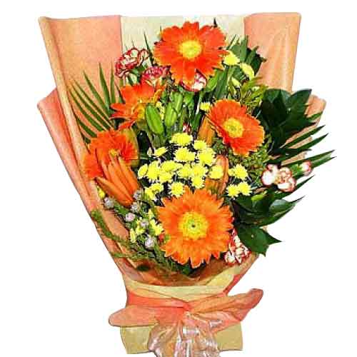 5pcs Orange Gerbera, Lilies, Carnations, Greenery ......  to dapitan