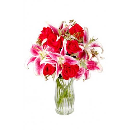 Combination of 6pcs Red Roses & 3 White Lilies in ......  to Panabo_philippine.asp