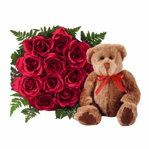 1 dozen red roses with  Bear......  to Bislig_philippine.asp