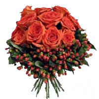 17 red roses and hypericum berries  have always talked of love, beauty, courage ...